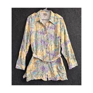 Vintage Safari Diane Gilman 100% Silk Long Top Jacket 14 L XL